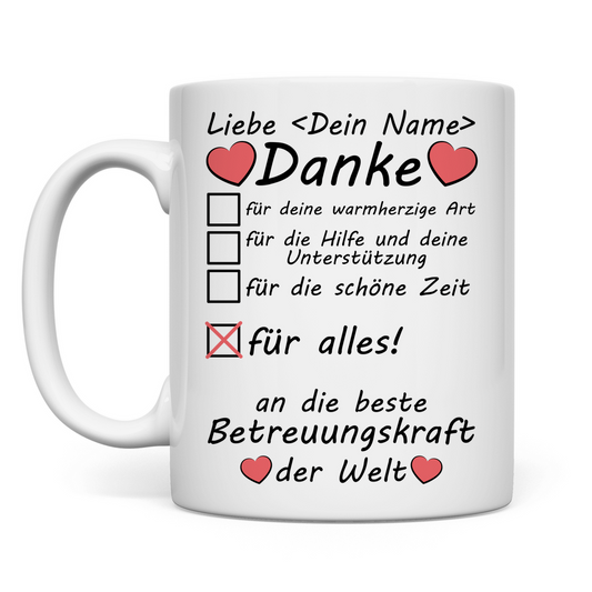 Beste Betreuungskraft | Tasse mit Namen 