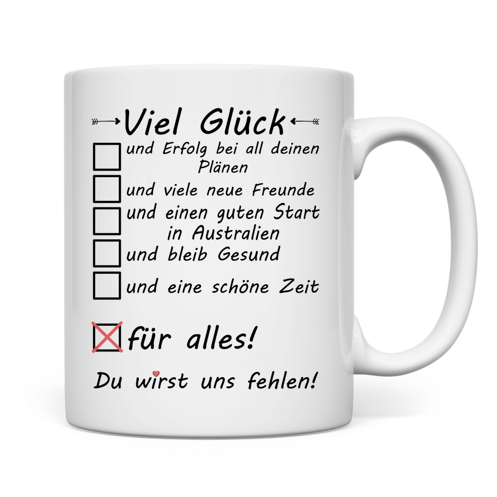 Jemanden der nach Australien geht | Geschenk Viel Glück Tasse rückseitee