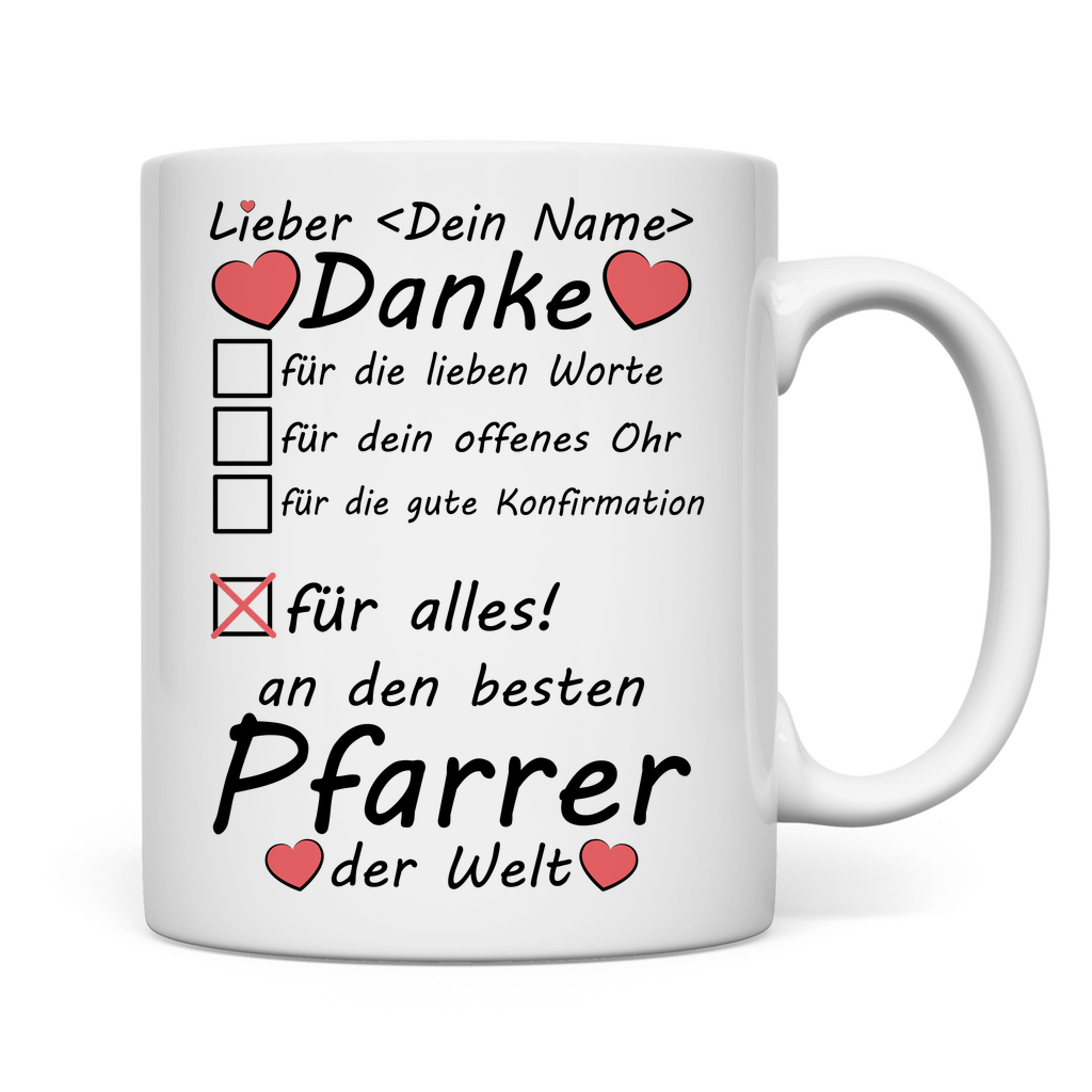 Dank an Pfarrer nach Konfirmation | Tasse Geschenk rückseite