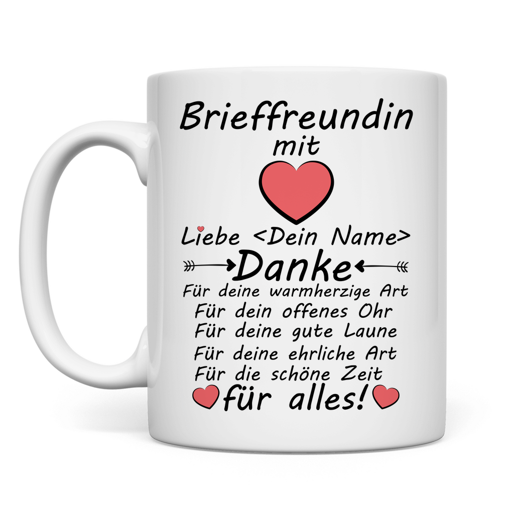 Brieffreundin mit Herz | Danke Geschenk tasse