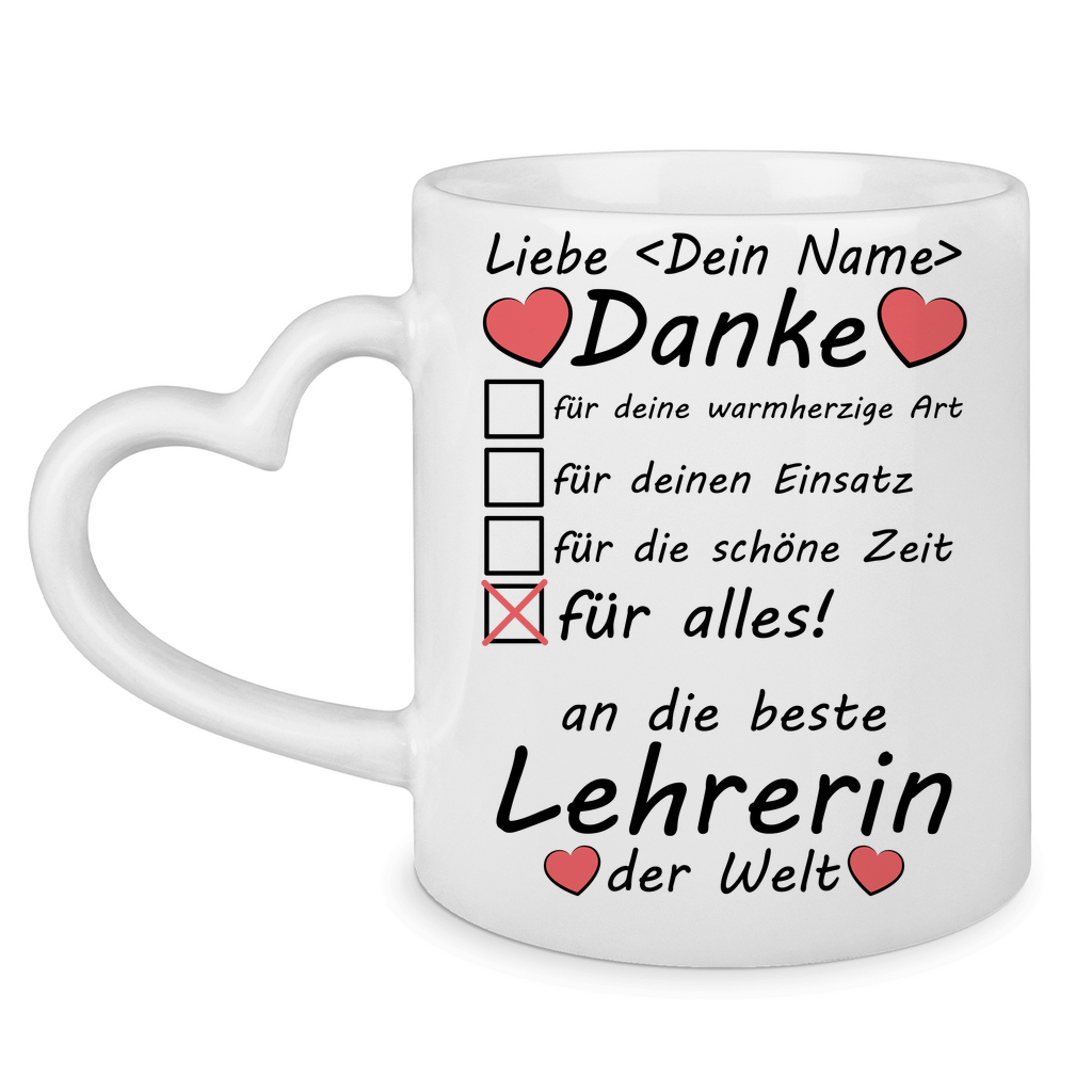 Ehemalige Alten Lehrerin | Danke Geschenk Tasse mit Herz