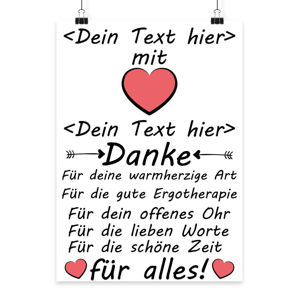 Modernes Typografie-Poster als Abschiedsgeschenk für Ergotherapie-Praxen, schlichtes Design mit Fokus auf den Therapieerfolg.