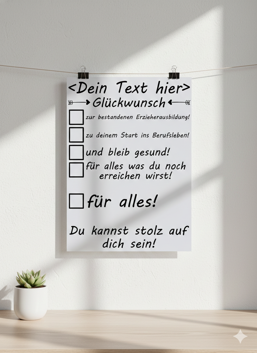 Erzieherin Abschluss Poster mit individuellem Namen, hochwertiger Druck auf Galeriepapier, perfekt zur bestandenen Prüfung