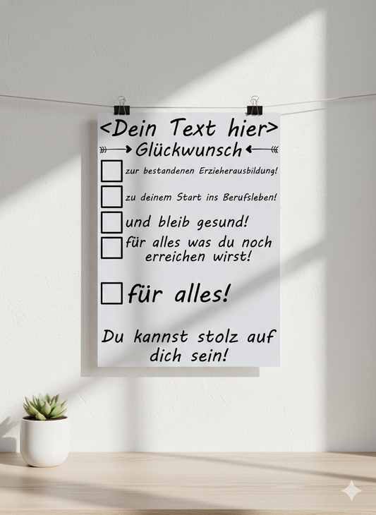 Erzieherin Abschluss Poster mit individuellem Namen, hochwertiger Druck auf Galeriepapier, perfekt zur bestandenen Prüfung