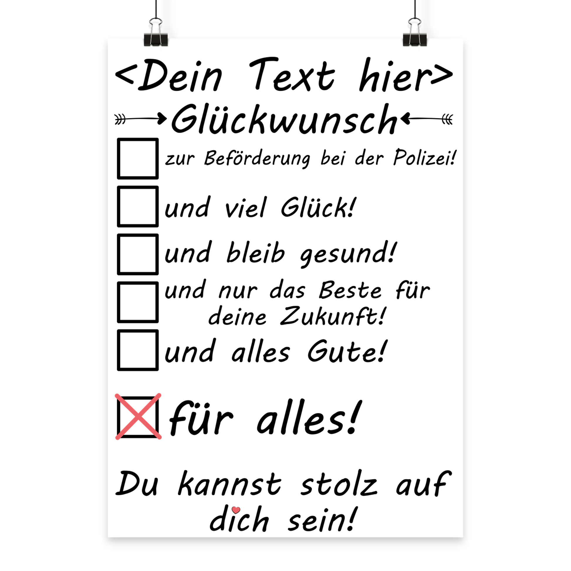 Modernes Typografie-Poster für Polizisten zur Beförderung, blaues Polizei-Design mit dünner blauer Linie (Thin Blue Line) und individuellem Namen.