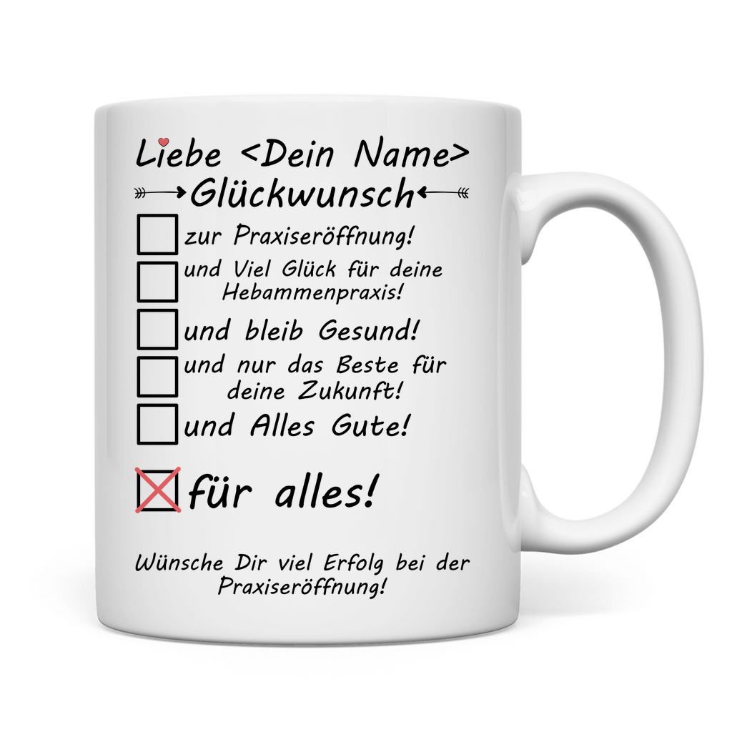 Praxiseröffnung Hebamme | Geschenk Glückwunsch Tasse rückseite