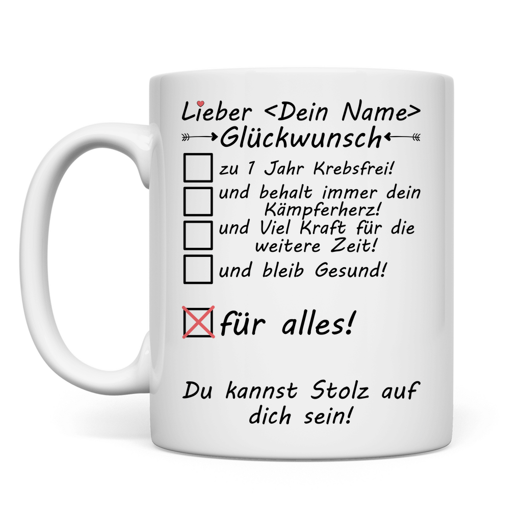 Krebsfrei | Krebs Frei 1 Jahr | Geschenk Mann Tasse