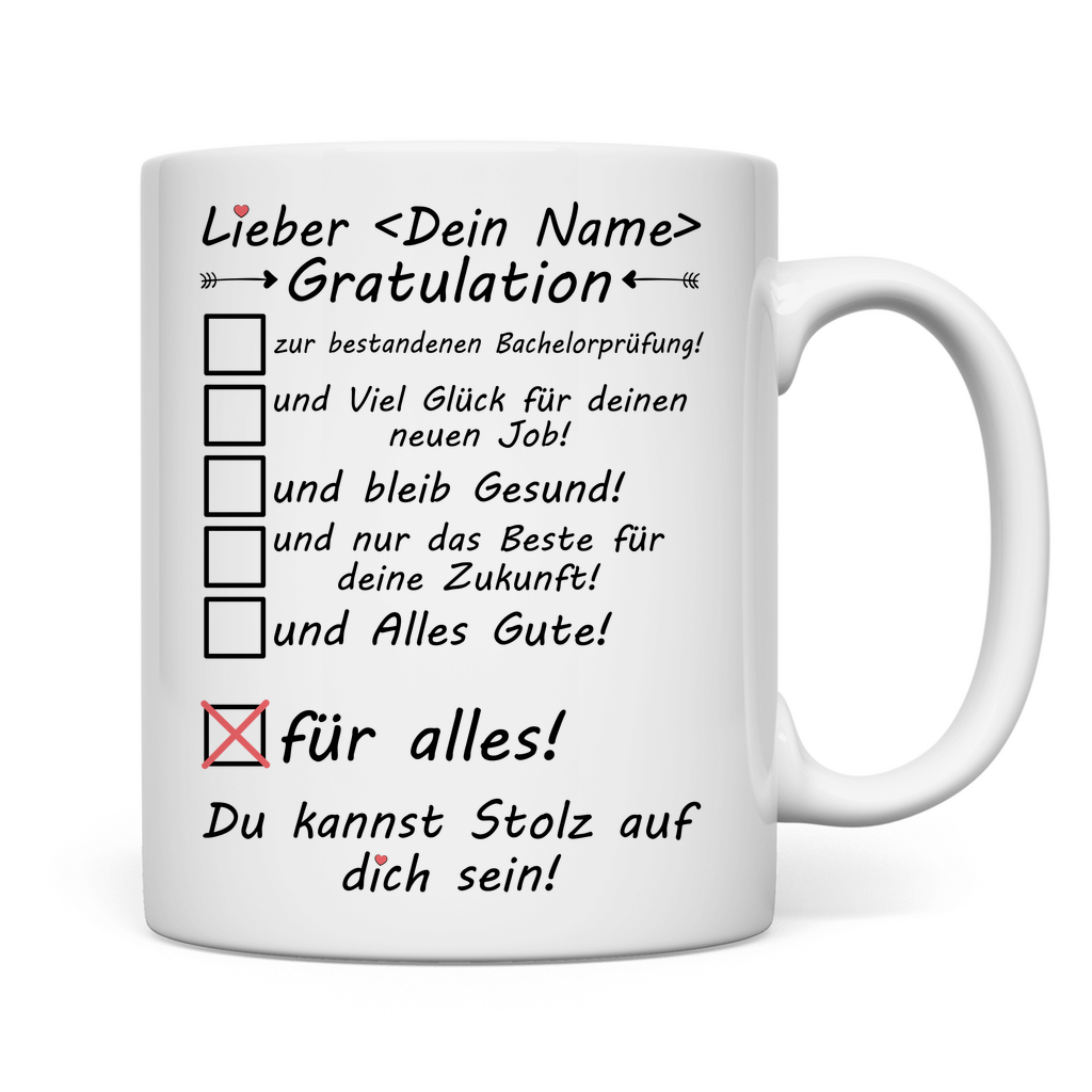 Gratulation zum Bestandenen Bachelor | Tasse Geschenk Mann rückseite