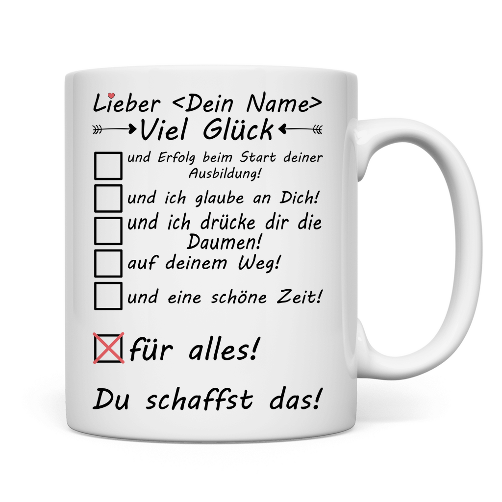 Glückwünsche zum Ausbildungsbeginn | Tasse Geschenk Azubi rückseite