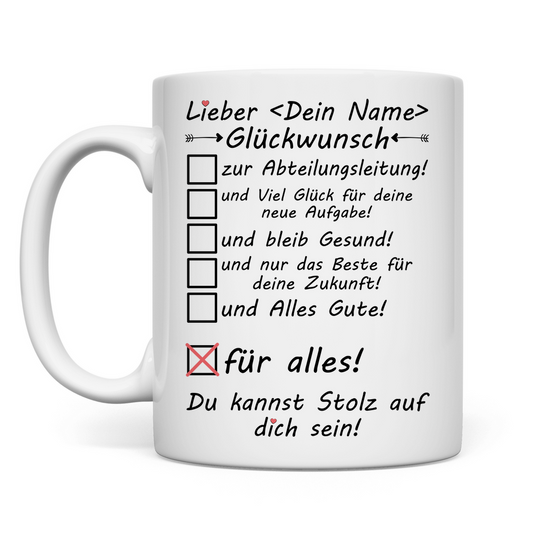 Glückwünsche zur Abteilungsleitung | Geschenk  Abteilungsleiter Tasse