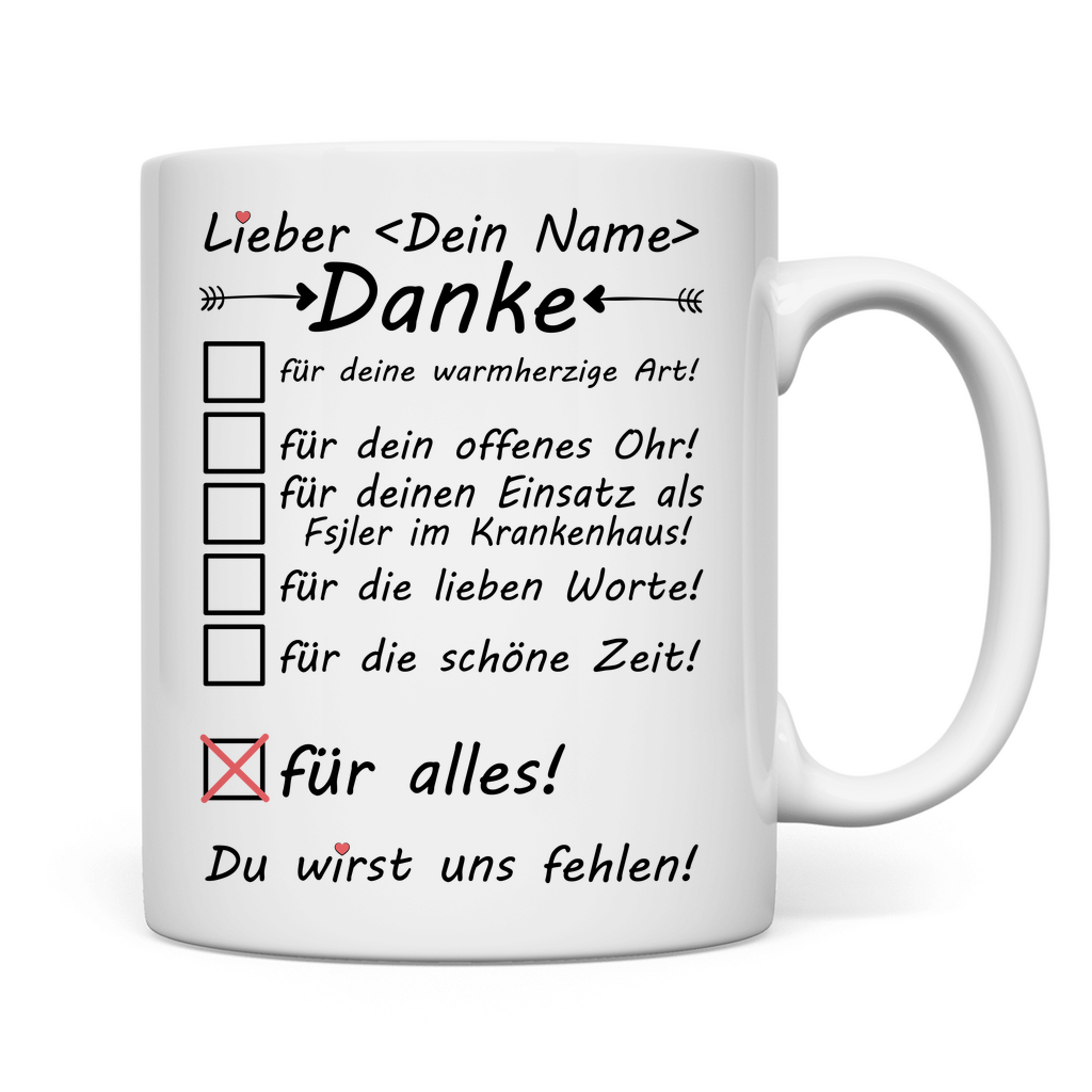 Abschiedsgeschenk FSJ | im Krankenhaus Tasse Fsjler Danke