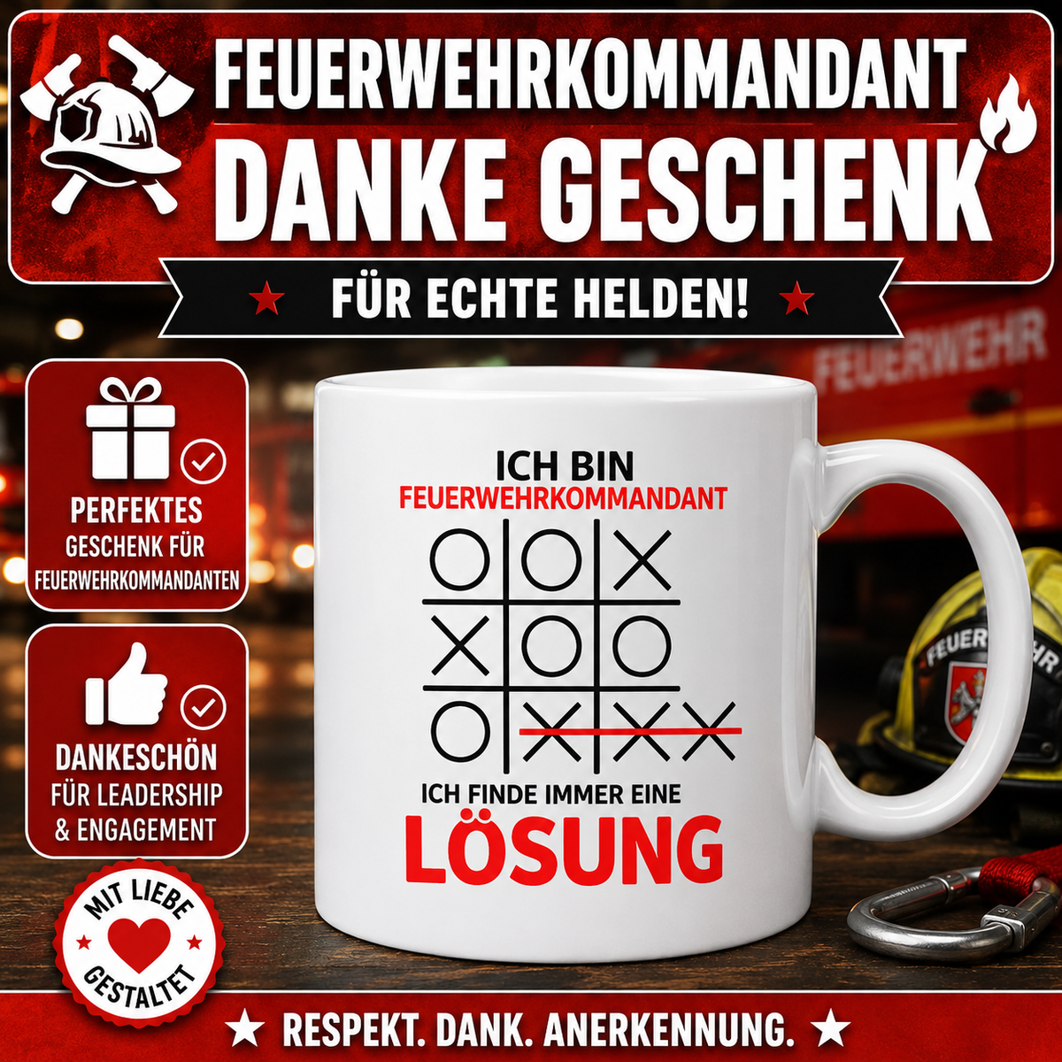 Originelle Feuerwehrkommandant Tasse mit humorvollem Spruch – persönliches Geschenk für Feuerwehrkommandanten und Führungskräfte der Feuerwehr.