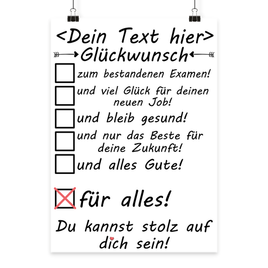 Geschenk zum bestandenen Examen – Personalisiertes Poster mit Wunschtext