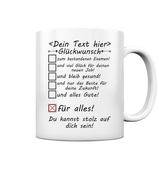Geschenk zum bestandenen Examen – Personalisierte Glückwunsch-Tasse