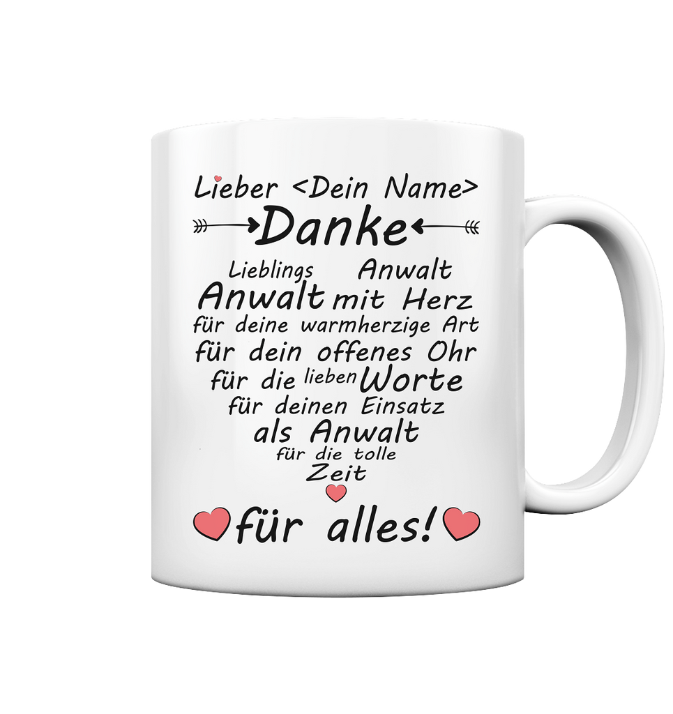 Dankeschön Geschenk für Anwalt - Tasse Personalisiert mit Herz