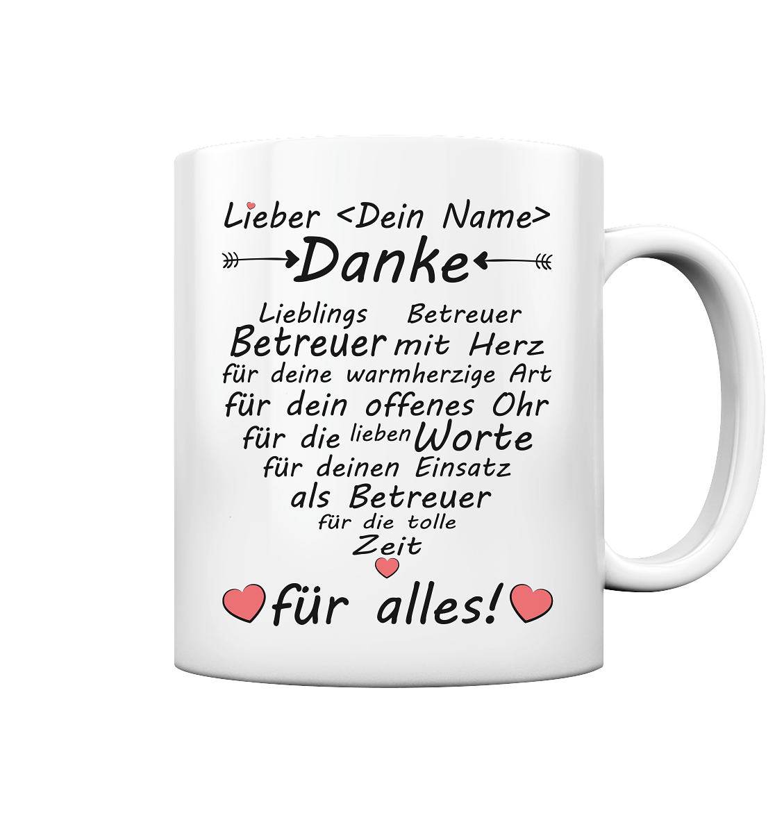 Dankeschön Danke sagen Betreuer Geschenk  - Tasse mit Herz