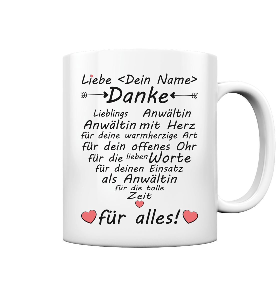 Dankeschön Geschenk für Anwältin - Tasse Personalisiert mit Herz
