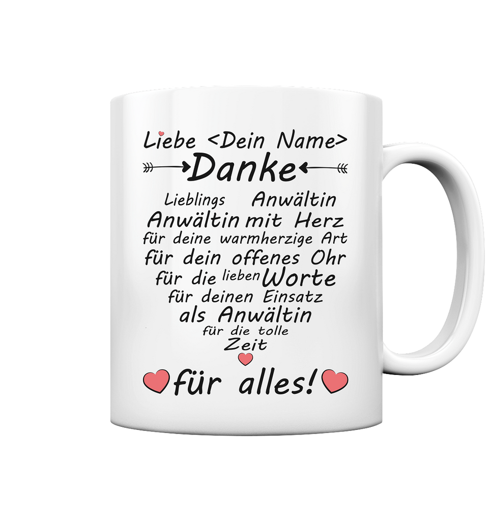 Dankeschön Geschenk für Anwältin - Tasse Personalisiert mit Herz