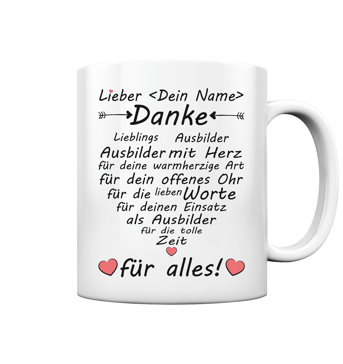 Danke sagen Dankeschön Geschenk Ausbilder  Tasse mit Herz