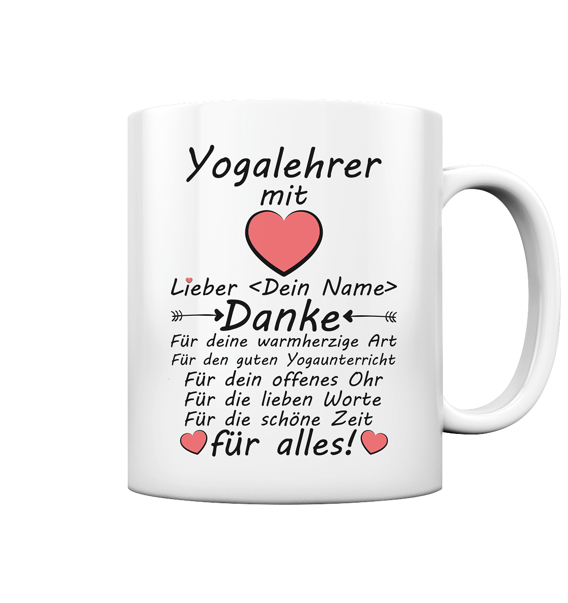 Danke an Yogalehrer | Personalisierte Tasse mit Herz