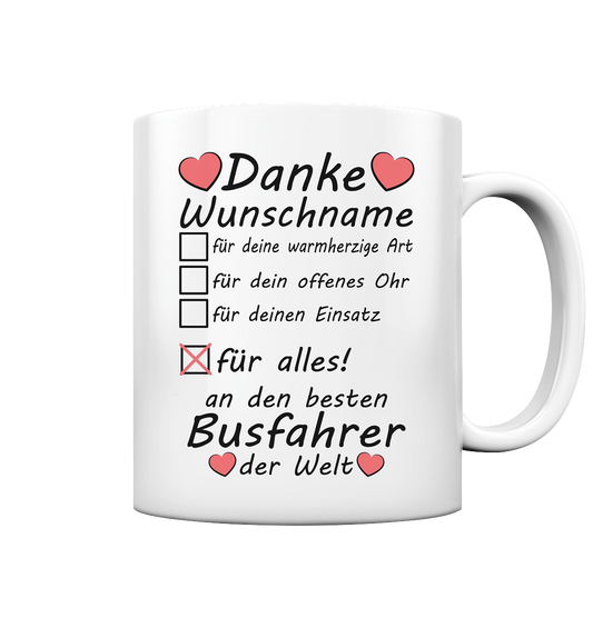 Danke Dankeschön Geschenk Busfahrer Tasse personalisiert