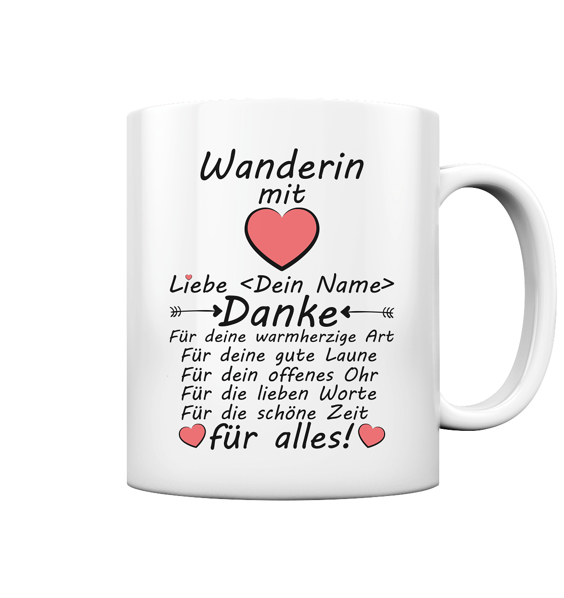 Geschenk für Wanderfreundin - Dankeschön Tasse mit Namen