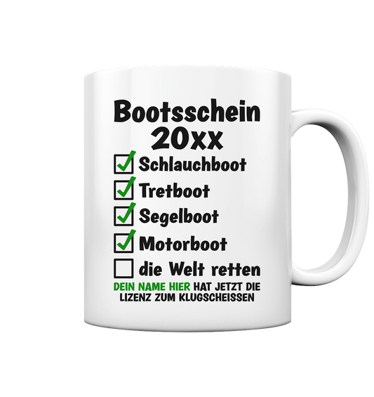 Bootsführerschein Bootsschein bestanden Geschenk - Personalisierte Tasse 