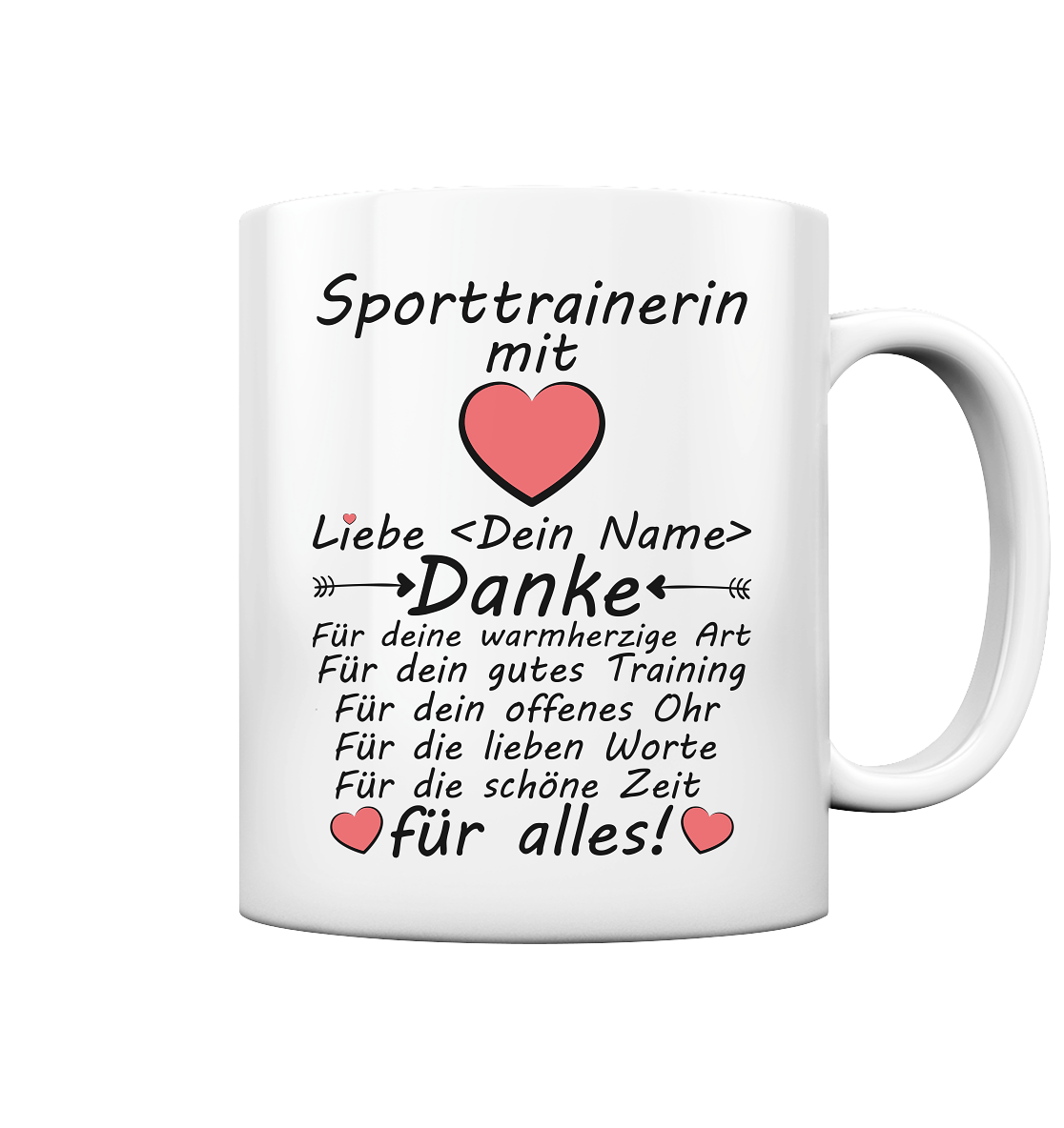 Danke Tasse für Sporttrainerin - Personalisiertes Geschenk 