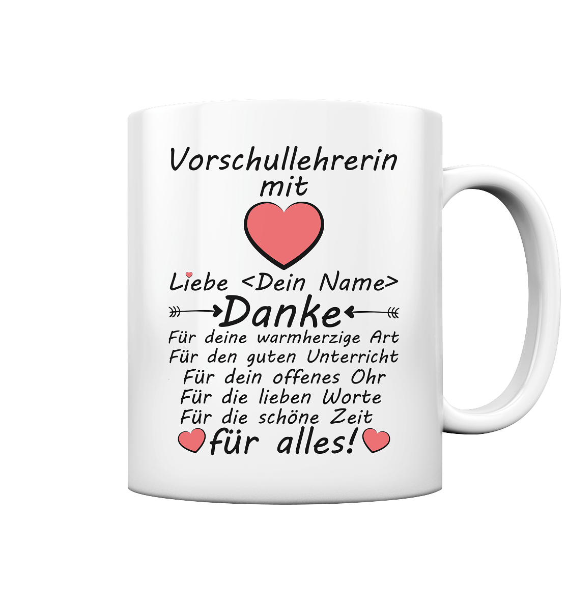 Danke an Vorschullehrerin Tasse mit Wunschnamen