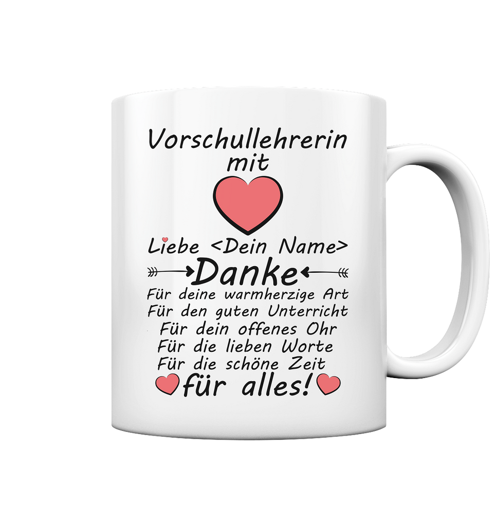 Danke an Vorschullehrerin Tasse mit Wunschnamen