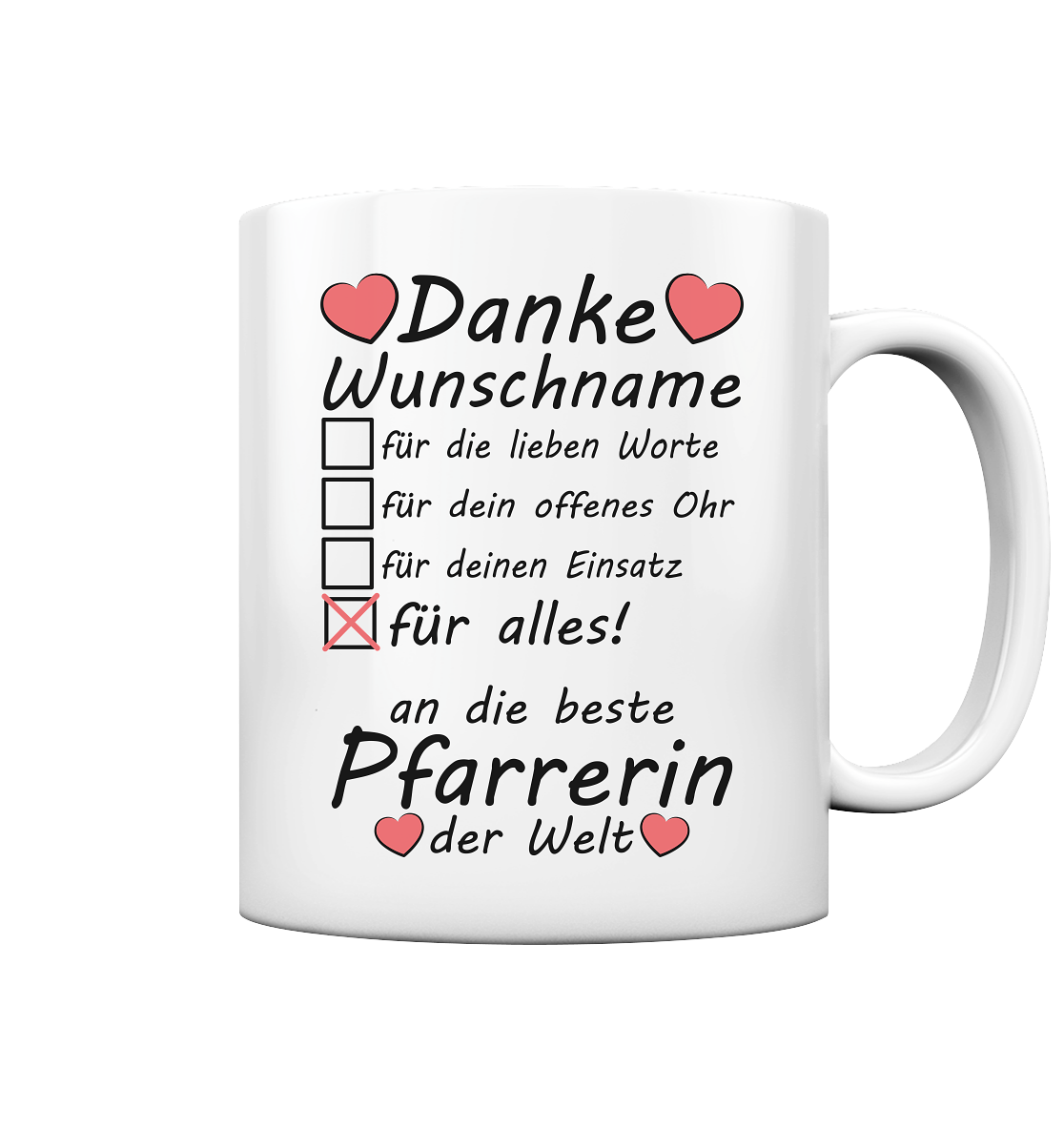 Danke Pfarrerin Geschenk zum Abschied - Tasse Personalisiert mit Namen