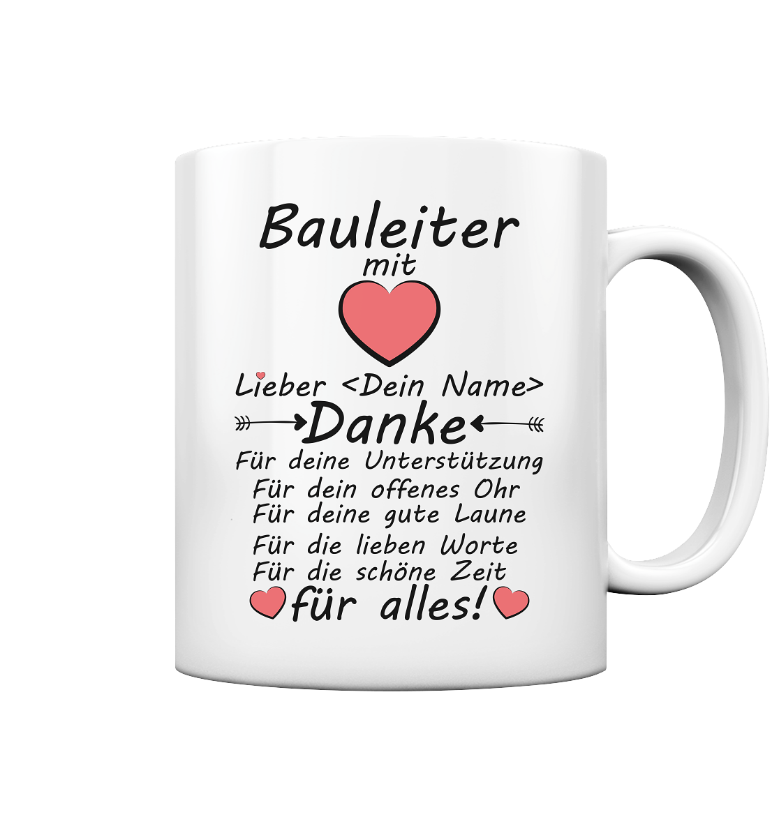 Danke sagen an Bauleiter Bauleitung Tasse - Personalisiertes Geschenk