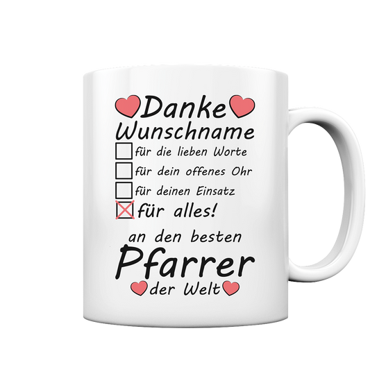 Danke Pfarrer Geschenk zum Abschied - Tasse Personalisiert mit Namen