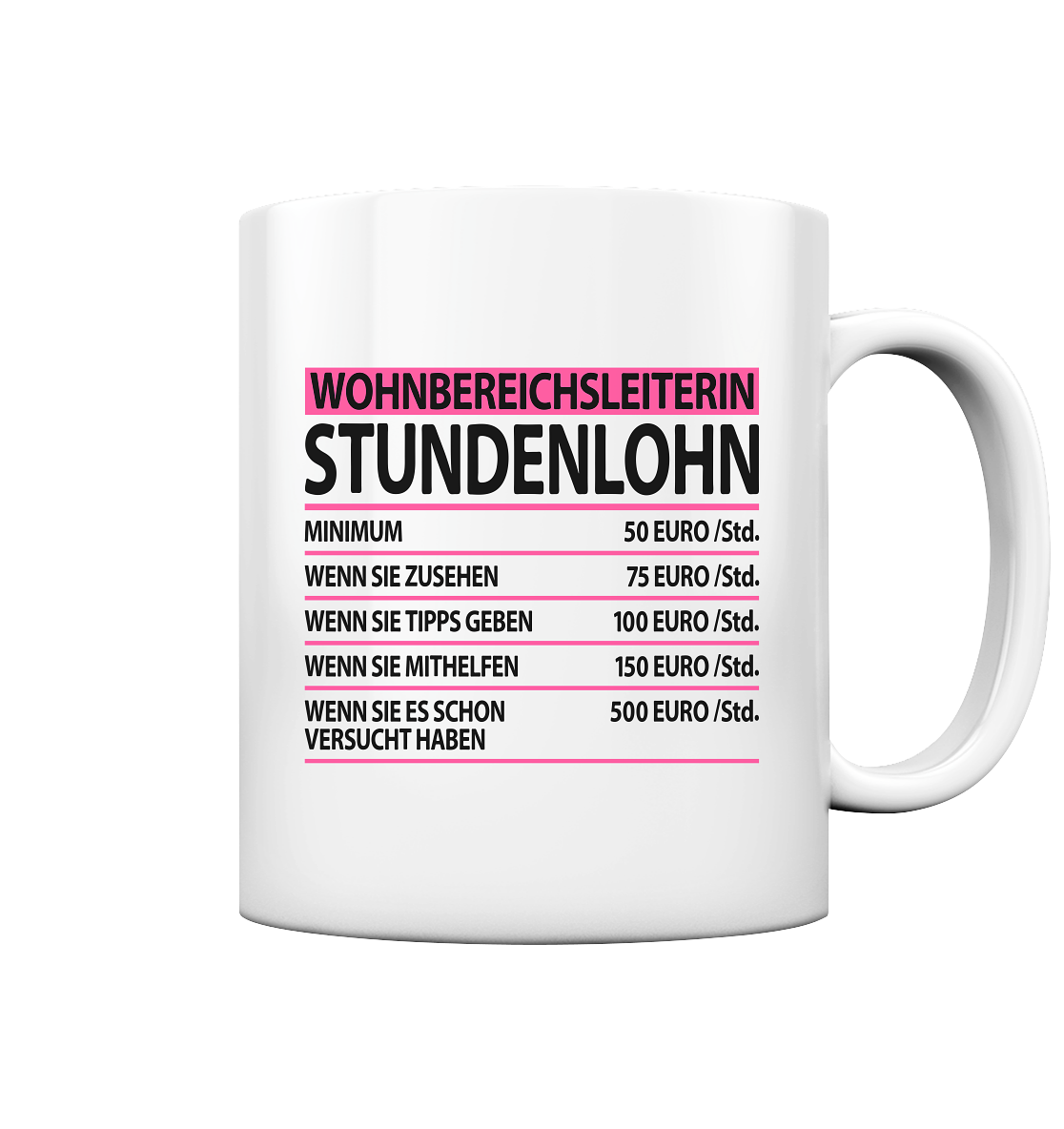 Wohnbereichsleiterin Geschenk - Lustige WBL Sprüche Tasse Stundenlohn