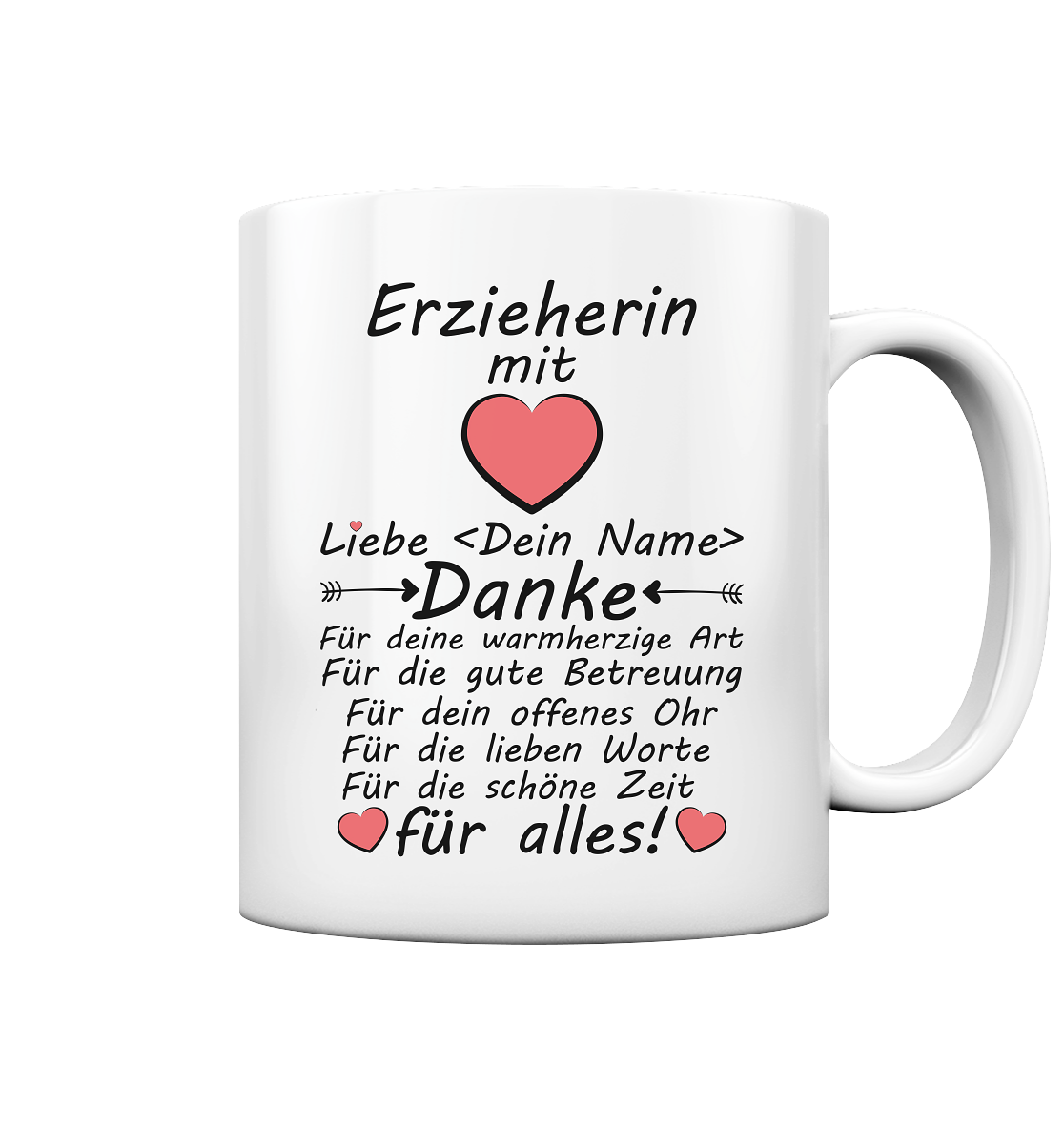 Danke an Erzieherin von Eltern Geschenk - Tasse mit Wunschnamen