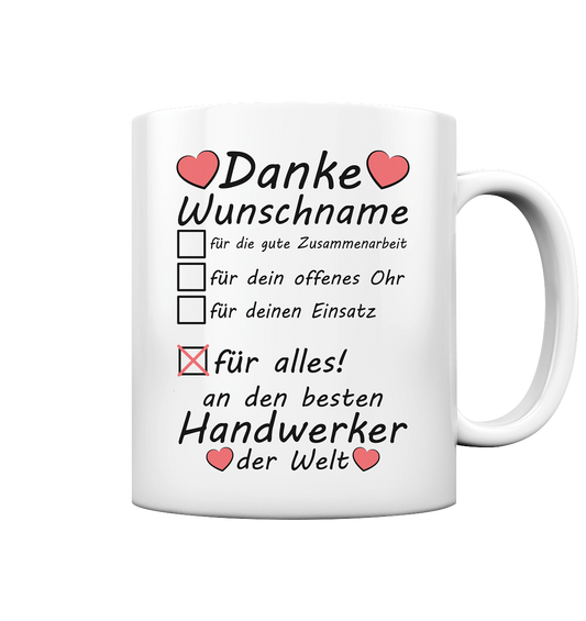 Danke sagen Geschenk an Handwerker Richtfest Tasse Personalisiert
