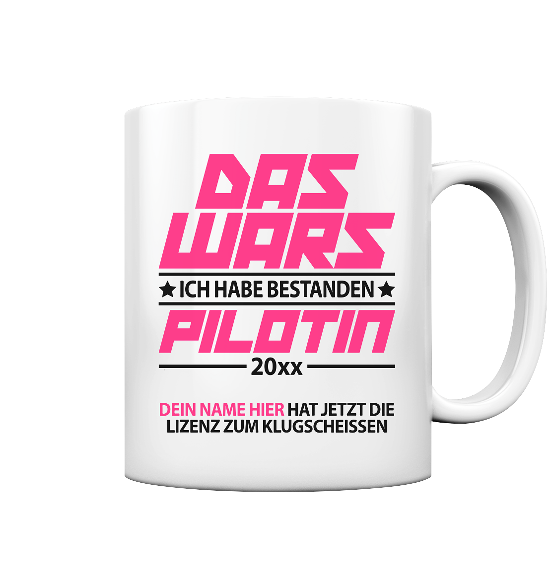 Pilotenprüfung Geschenk - Tasse zur bestanden Prüfung Personalisiert  pink