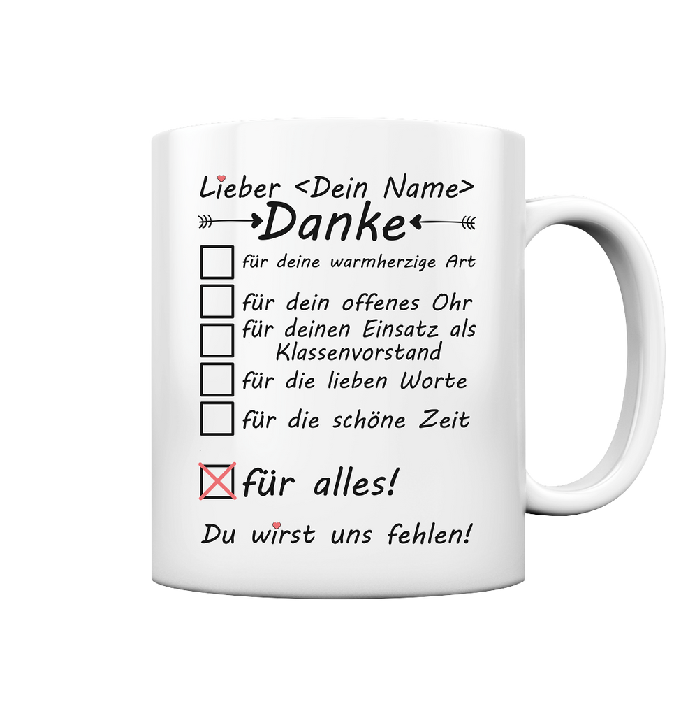 Klassenvorstand Danke für Alles Tasse