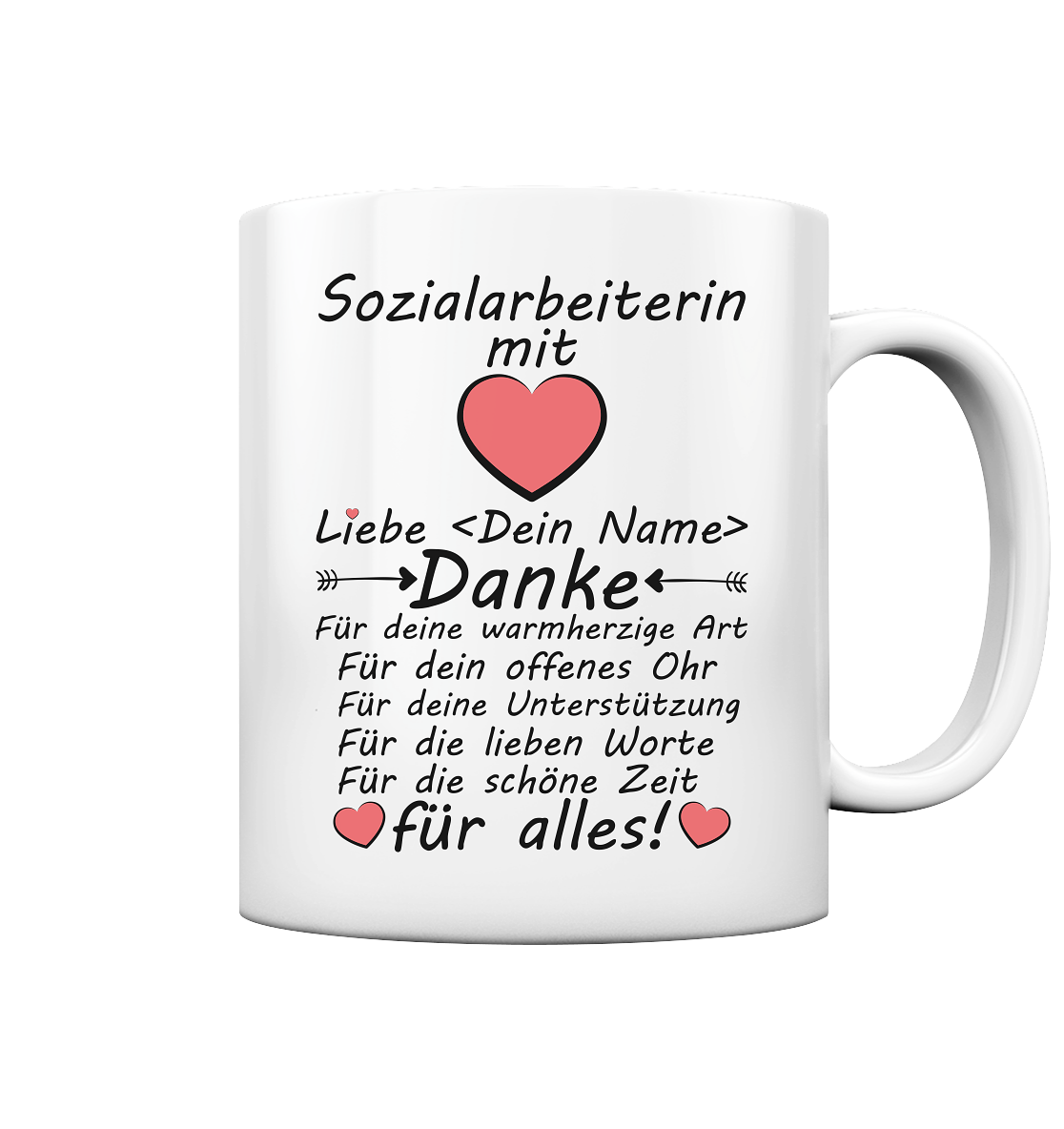 Abschiedsgeschenk Sozialarbeiterin - Danke Tasse mit Namen
