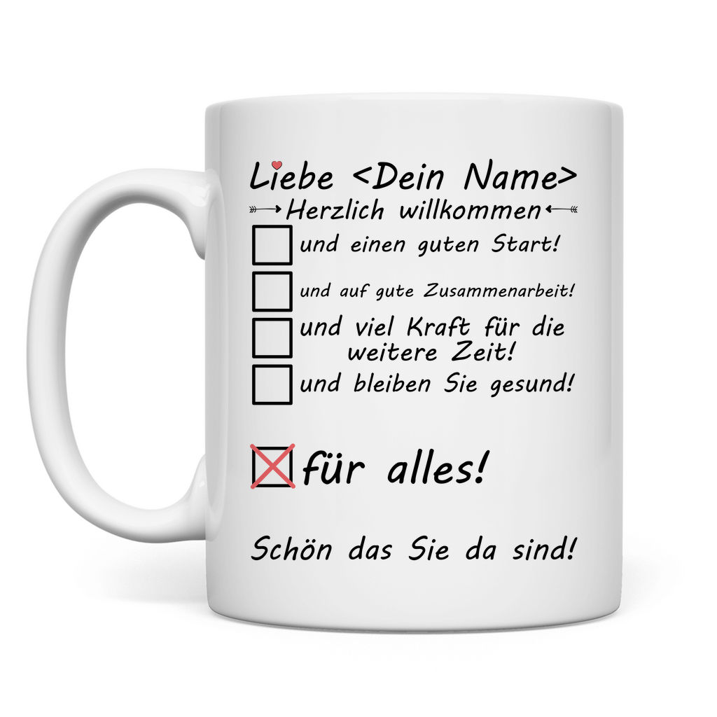 Willkommensgeschenk für die neue Chefin mit einer personalisierten Tasse mit Wuschnamen rückseite