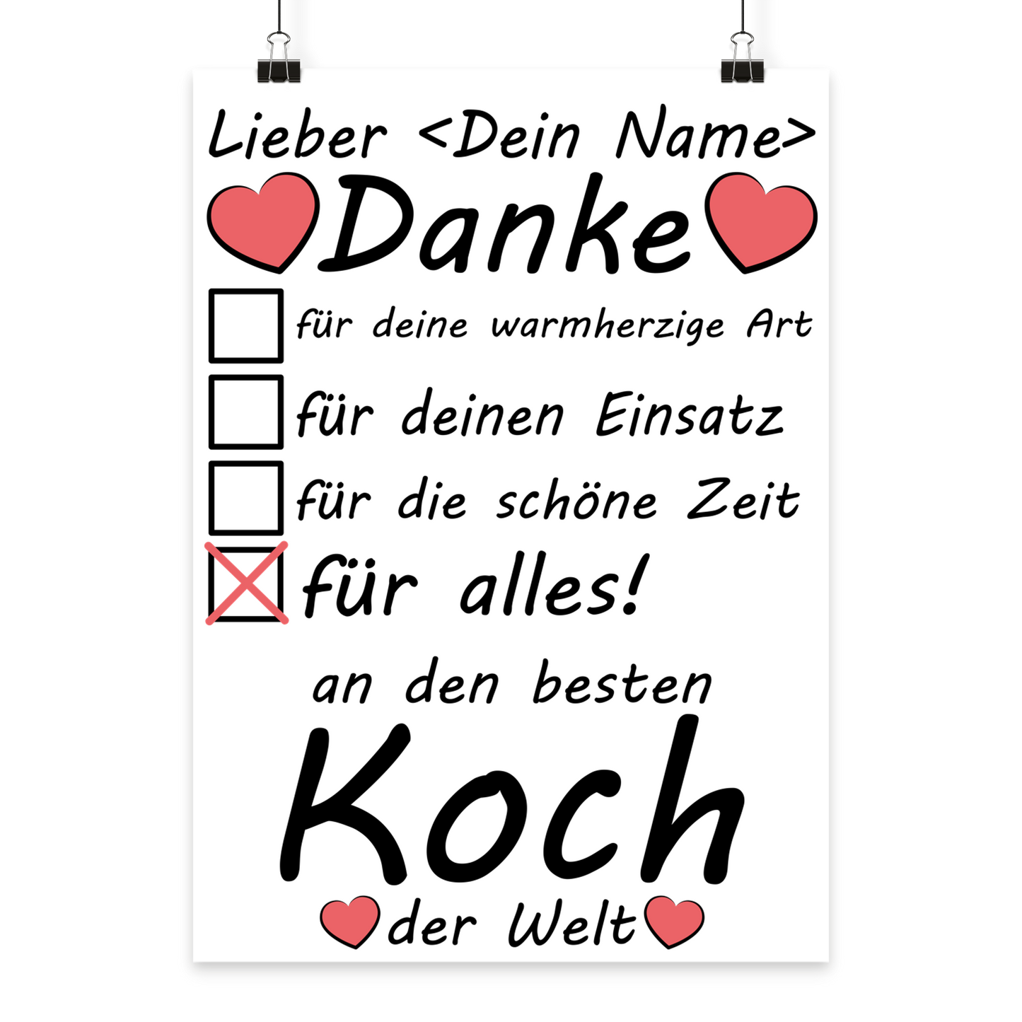 Koch Danke Poster hochformat, Abschied Kollege Geschenk, Galeriequalitaet A3 29,7x42cm