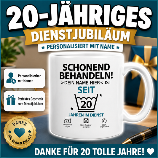 Geschenk zum 20-jährigen Dienstjubiläum – lustige Tasse für Mitarbeiter und Kollegen
