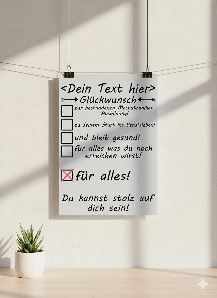 eschenk KFZ-Mechatroniker Ausbildung bestanden, personalisiertes Poster randlos, edles Design zur Gratulation