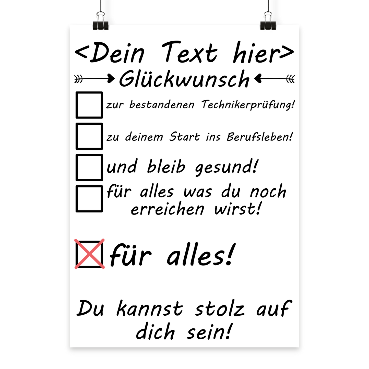 Gratulations-Poster für Techniker mit individuellem Namen, technisches Blau-Grau-Design, ideal als Geschenk zur bestandenen Prüfung.