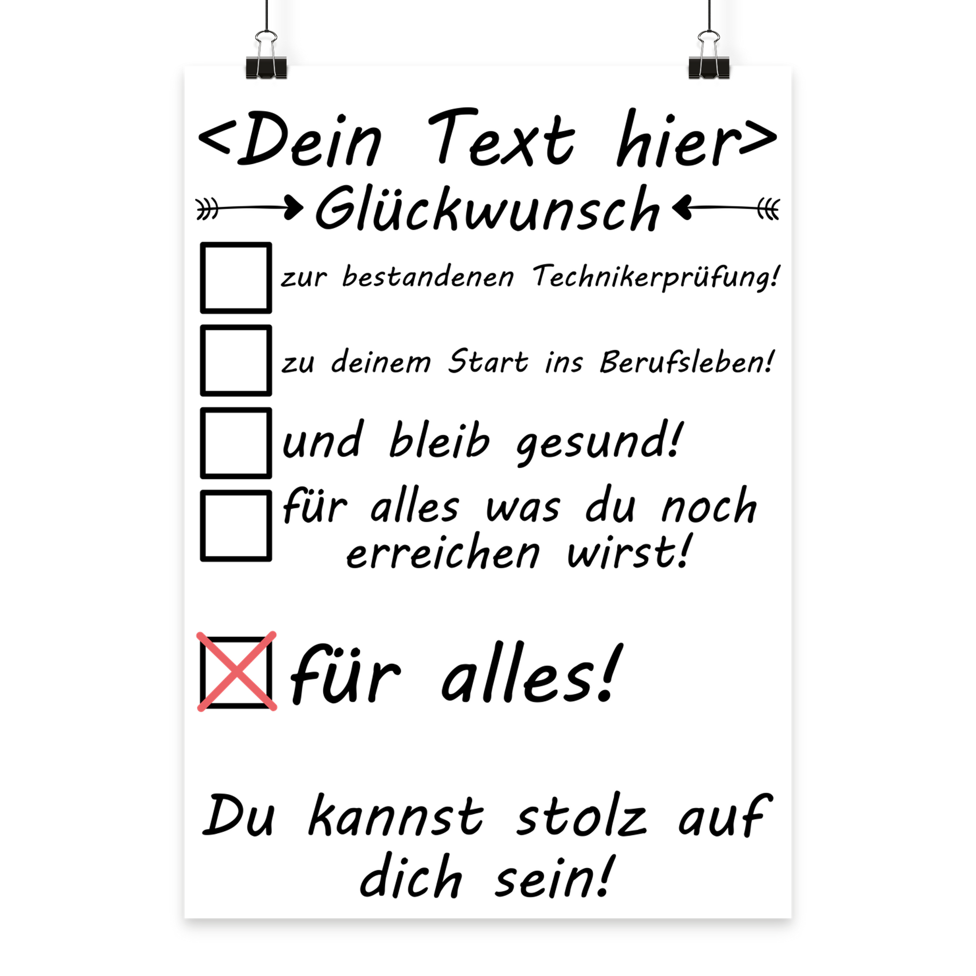 Gratulations-Poster für Techniker mit individuellem Namen, technisches Blau-Grau-Design, ideal als Geschenk zur bestandenen Prüfung.