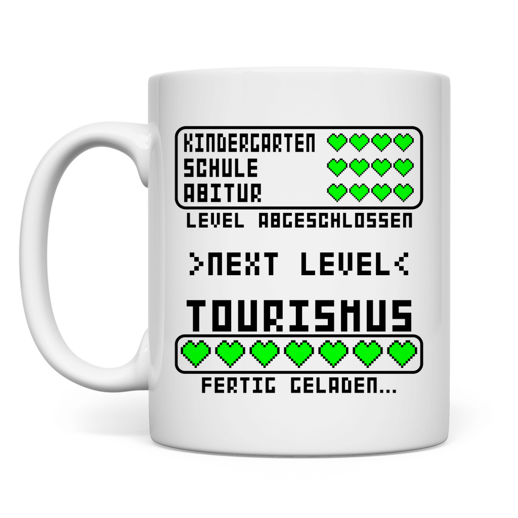 Glückwunsch-Kaffeebecher Tourismus Studium Bestanden, ideal als Geschenk zur bestandenen Abschluss-Prüfung oder Bachelorarbeit.