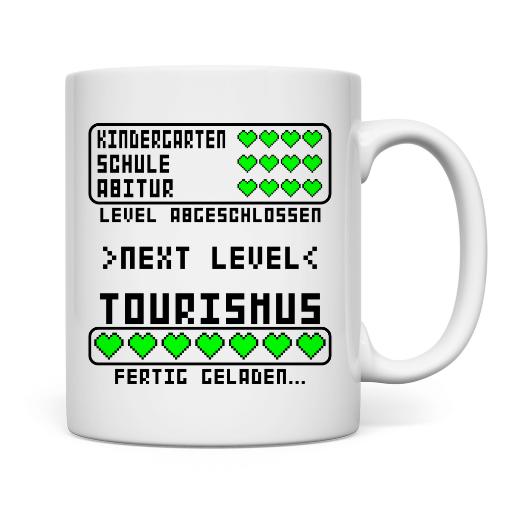 Lustige Tasse als Abschlussgeschenk für das Touristik Studium, mit Spruch zum bestandenen Examen.