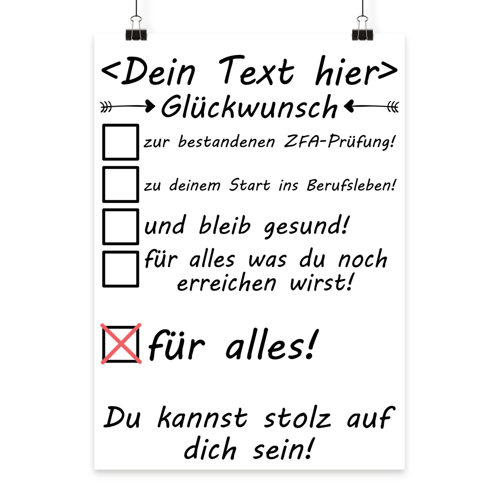 Modernes Geschenk-Poster für ZFA zum Abschluss der Ausbildung, minimalistisches Design in Pastelltönen, Format DIN A3.