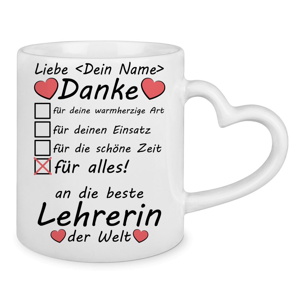 Ehemalige Alten Lehrerin | Danke Geschenk Tasse mit Herz rückseite