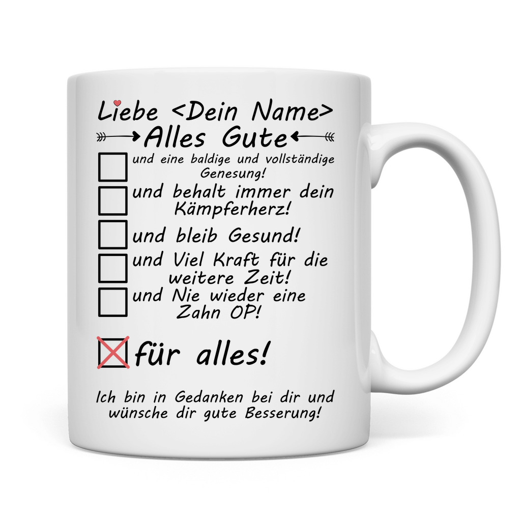 10 Gute Besserung Wünsche nach Zahn OP + personalisierte Tasse